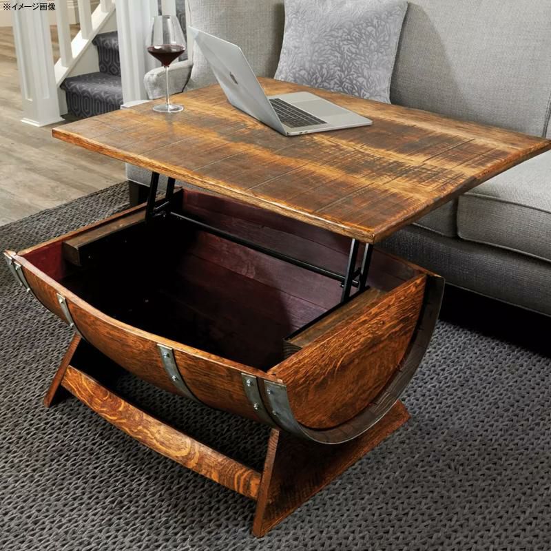 ワイン樽デザインテーブル収納付リフトトップWineEnthusiastReclaimedWineBarrelCoffeeTableWithUniqueLift-Top