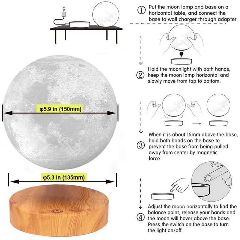 ムーンランプ月浮く回転色が変わるライト直径14cmVGAzerLevitatingMoonLamp,FloatingandSpinninginAirFreelywith3DPrintingLEDMoonLampHas3ColorsModes(YE,WH,ChangefromWHtoYE)家電