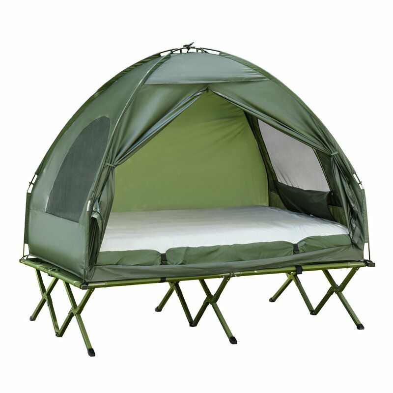 コット ポップアップ 高床式 テント ベッド カバー マットレス付 2名 150kgまで 耐水 グリーン Outsunny Compact Pop  Up Portable Folding Outdoor Cot | アルファエスパス