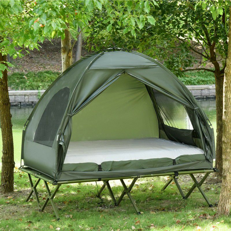 コット ポップアップ 高床式 テント ベッド カバー マットレス付 2名 150kgまで 耐水 グリーン Outsunny Compact Pop  Up Portable Folding Outdoor Cot | アルファエスパス