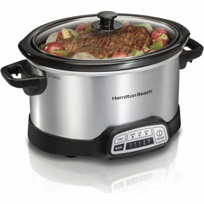 スロークッカー ハミルトンビーチ 3.8L タイマー グルメ鍋 Hamilton Beach 4-Quart Programmable Slow Cooker With Dishwasher-Safe Crock and Lid, Silver (33443) 家電