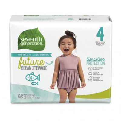 オムツ9-15kg向け敏感肌用25枚プリントセブンスジェネレーションSeventhGenerationBabyDiapers,Size4,25countforSensitiveSkin