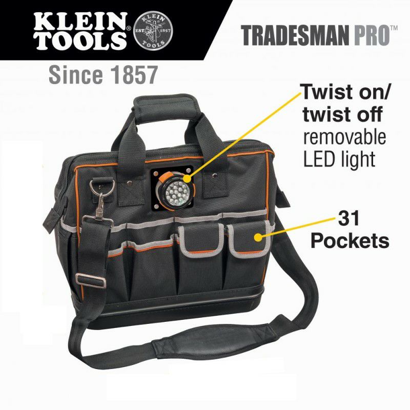 クラインツールLEDライト付き31ポケット工具バッグKleinToolsToolBag,TradesmanProLightedToolBag,31Pockets