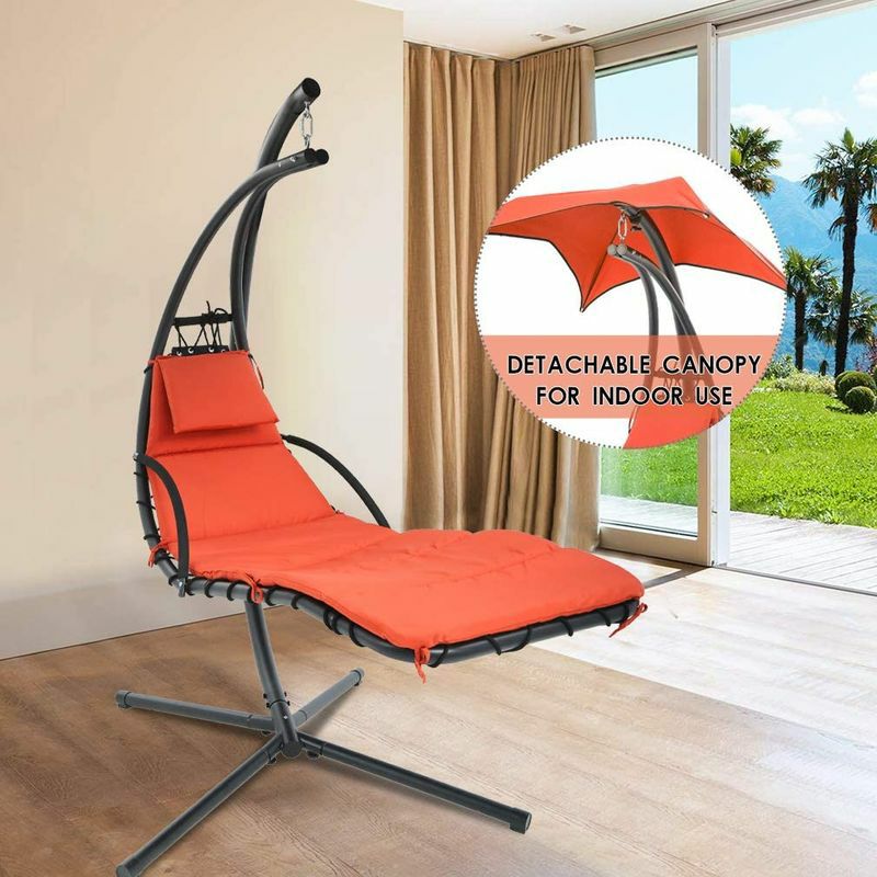 屋外用ハンギングチェアスイングクッションキャノピー付日よけBestChoiceProductsOutdoorHangingCurvedSteelChaiseLoungeChairSwingw/Built-inPillowandRemovableCanopy