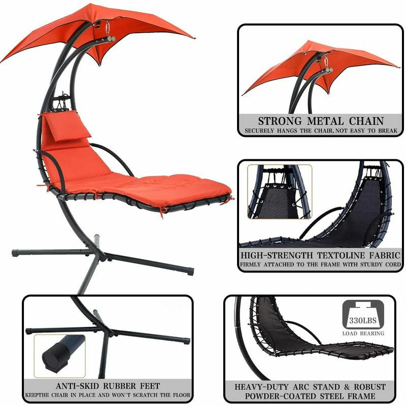 屋外用ハンギングチェアスイングクッションキャノピー付日よけBestChoiceProductsOutdoorHangingCurvedSteelChaiseLoungeChairSwingw/Built-inPillowandRemovableCanopy