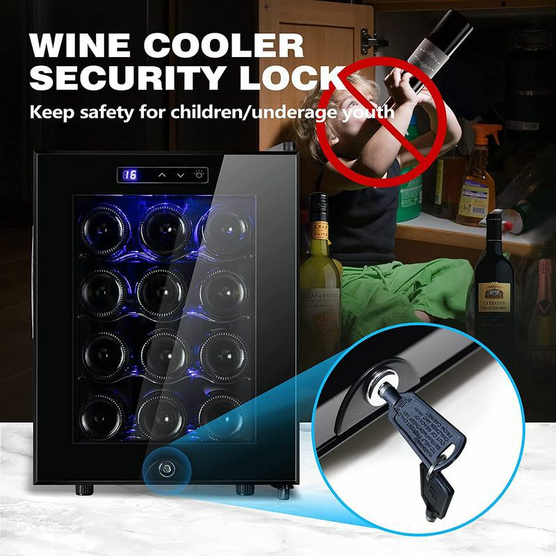 ワインクーラーワインセラー最大12本ブラックMiladred12BottleWineCoolerRefrigerator,WineFridgeFreestandingwithLock&DigitalTemperatureControlFridgeGlassDoor家電