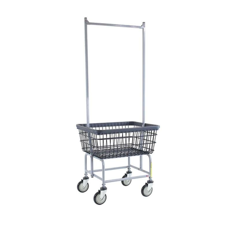 ランドリーカートワイヤーポールラック付タイヤかごアメリカ製R&BWireProductsWireLaundryCart,DoublePoleRack100E58/D7