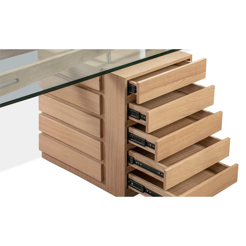 木製デスク机ガラステーブル幅250cm引き出し付Kardiel1949Protractor98"Desk