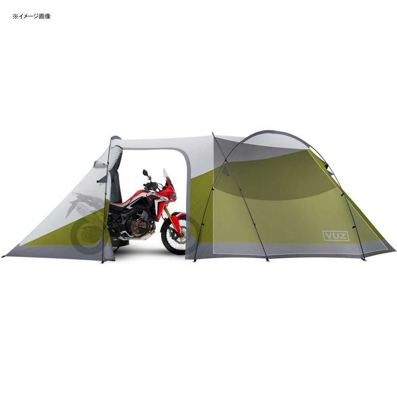 バイク置き場スペース付テントオートバイ駐車～3人防水バイカーツーリングVuzMotoVUZ-MTWaterproof12-Foot3-PersonCampingTentwithIntegratedMotorcyclePort,4PointsofEntrance,GreenandWhite