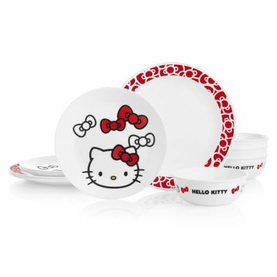 コレール ハローキティ 食器 4組 12点セット ディナーウェア Corelle Hello Kitty 12-piece Dinnerware Set, Service for 4