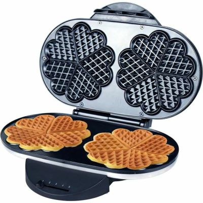 ハート型 ワッフルメーカー 2枚 ステンレス 焼き色設定 ZZ Heart Waffle Maker with Non-Stick Plate 1200W, Black/Silver 家電