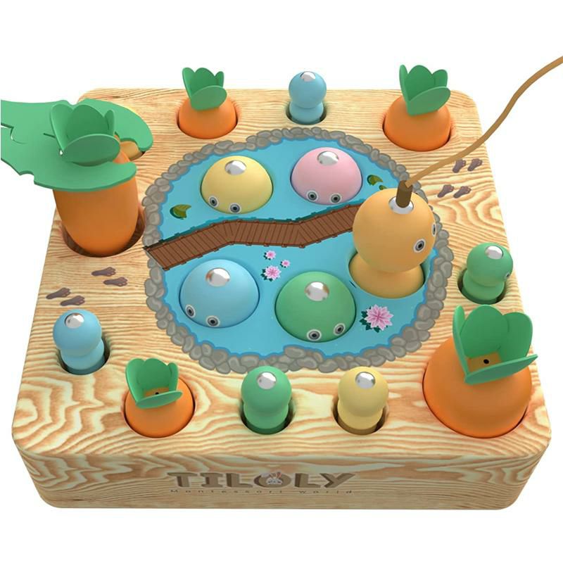 木のおもちゃ磁石魚釣りにんじんTilolyMontessoriWoodenToysfor1YearOld&Up,MagneticFishingGame,MontessoriToysfor2YearOld,SensoryCarrotToyHelpsDevelopMotorSkills,20Pieces