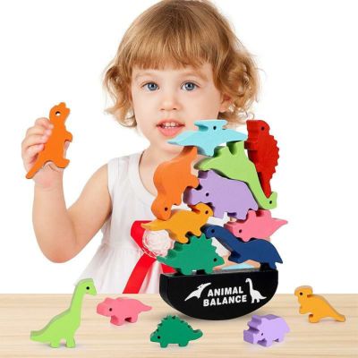 モンテソーリ 知育玩具 木のおもちゃ 恐竜 ブロック Toys for 3 4 5 6 7 Year Old Boys Girls, FRONOR Dinosaurs Montessori Building Blocks STEM Preschool Educational Wooden Stacking Toys Birthday Xmas Gifts