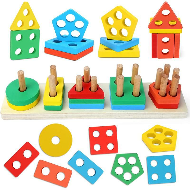 木のパズル木製おもちゃMontessoriToysfor1234YearOldGirlsBoysWoodenPuzzlesStackingToysGiftsforToddlersEducationalToysColorRecognitionShapeSorter