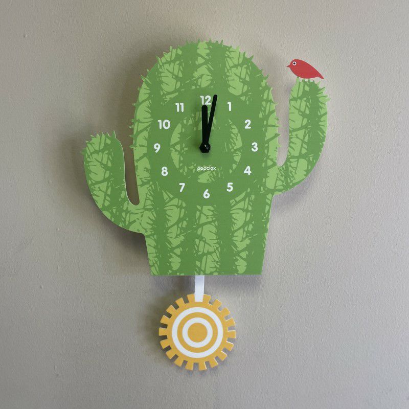 ウォールクロックサボテン太陽鳥クォーツアクリルマット仕上げ振り子時計壁掛けアメリカ製モダンムースModernMoosecactuspendulumclock