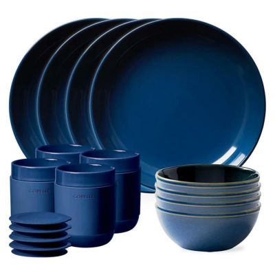 コレール食器セット4組16点無地CorelleStoneware16-pcDinnerwareSet,Navy,SolidandReactiveGlazes,Servicefor4