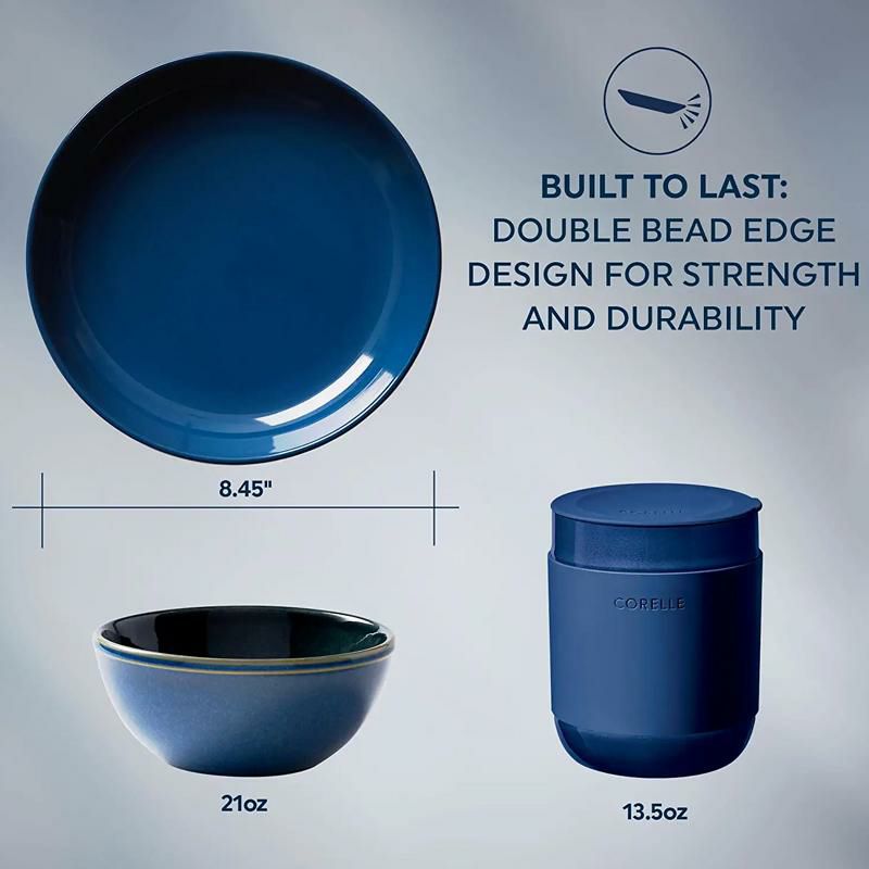 コレール食器セット4組16点無地CorelleStoneware16-pcDinnerwareSet,Navy,SolidandReactiveGlazes,Servicefor4