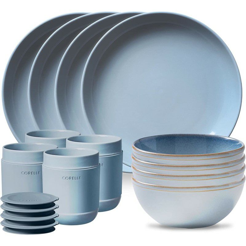 コレール食器セット4組16点無地CorelleStoneware16-pcDinnerwareSet,Navy,SolidandReactiveGlazes,Servicefor4