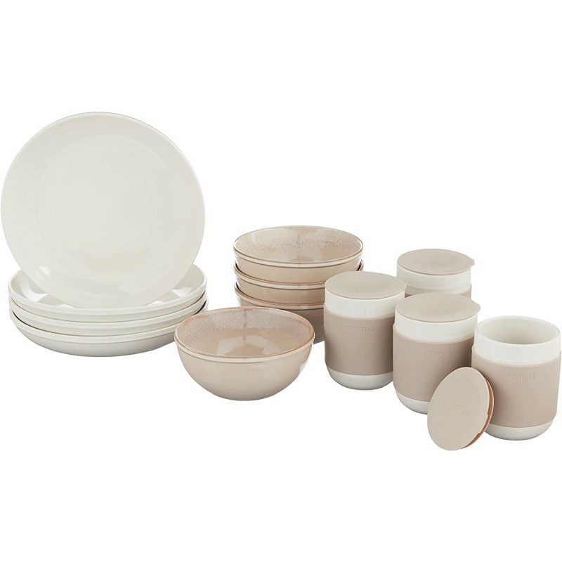 コレール食器セット4組16点無地CorelleStoneware16-pcDinnerwareSet,Navy,SolidandReactiveGlazes,Servicefor4