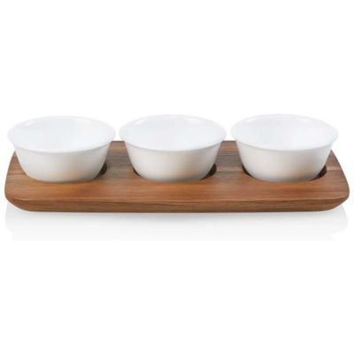 コレール ディップトレー 木製 サービングボード ボウル3個 パーティ Corelle Coordinates Small Dip Tray, White