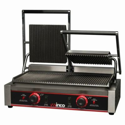 パニーニメーカー 業務品質 プロ仕様 3500W ダブル プレス グリル 波型 Winco EPG-2 Double Commercial Panini Press w/ Cast Iron Grooved Plates 家電