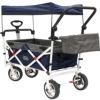 折りたたみワゴン屋根付ベビーカーカート子供プッシュプルCreativeOutdoorPushPullWagonforKids,FoldablewithSun/Rain(Blue)