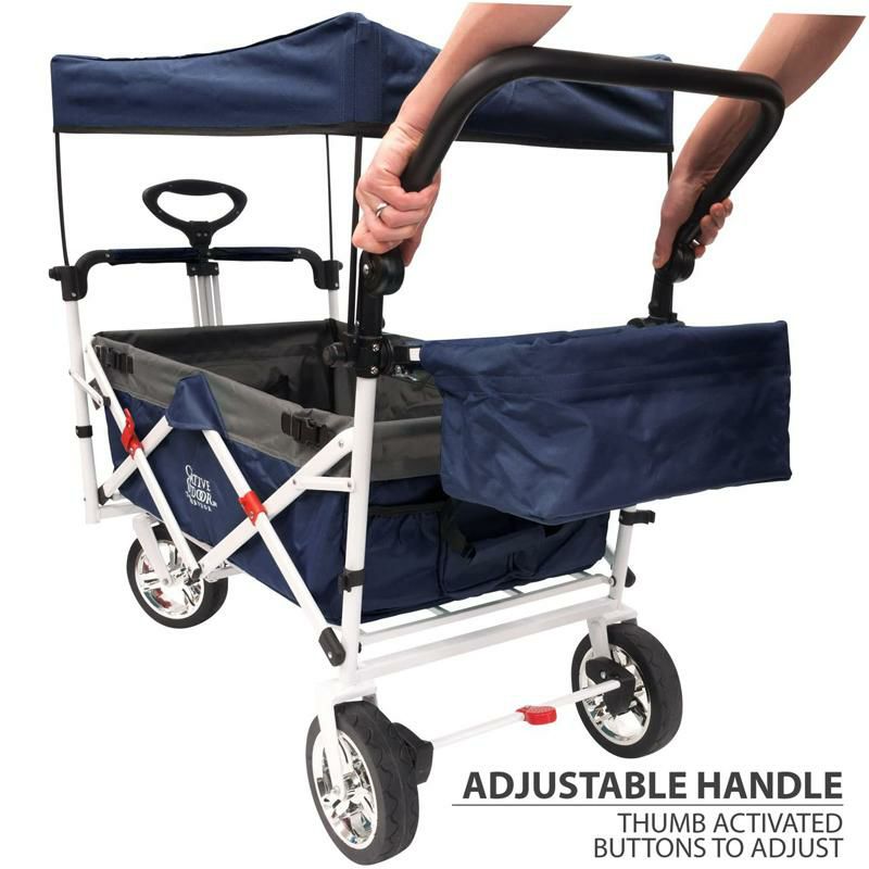 折りたたみワゴン屋根付ベビーカーカート子供プッシュプルCreativeOutdoorPushPullWagonforKids,FoldablewithSun/Rain(Blue)