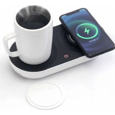 マグウォーマー ドリンククーラー ワイヤレス充電器付き 温め 冷却 充電 オールインワン Coffee Mug Warmer, MINXUE Drink Cooler with Wireless Charger for Home Office Desk Use,Warming, Cooling and Charging A