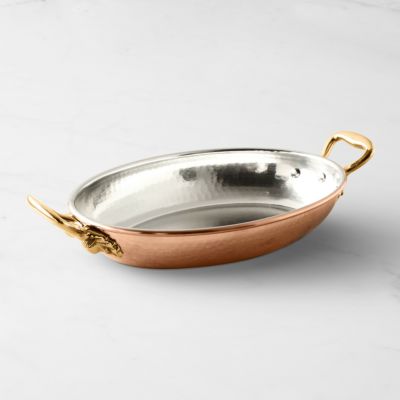ウィリアムズソノマ限定 ルフォーニ グラタンパン 30cm 銅 イタリア製 Williams-Sonoma Ruffoni Historia Hammered Copper Oval Gratin with Acorn Handles, 2 1/4-Qt.