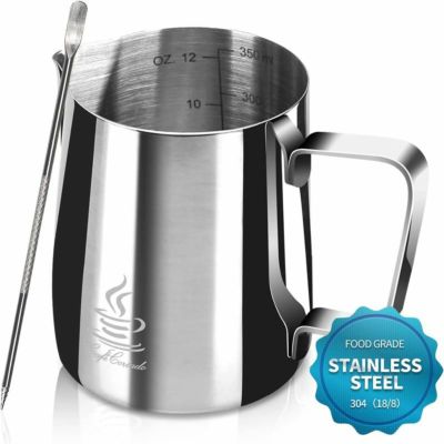 ミルクピッチャー 350ml ステンレス ラテアート FlamGen Milk Frothing Pitcher with Stainless Steel 304, 12oz/350ml