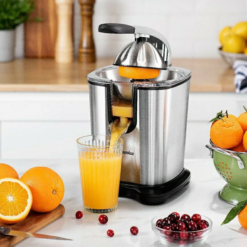 電動シトラスジューサーステンレスEuroluxELCJ-1700ElectricCitrusJuicerSqueezer,forOrange,Lemon,Grapefruit,StainlessSteel160WattsofPowerSoftGripHandleandConeLidforEasyUse