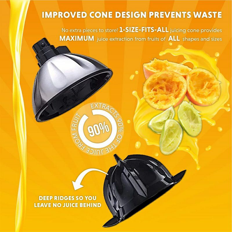 電動シトラスジューサーステンレスEuroluxELCJ-1700ElectricCitrusJuicerSqueezer,forOrange,Lemon,Grapefruit,StainlessSteel160WattsofPowerSoftGripHandleandConeLidforEasyUse