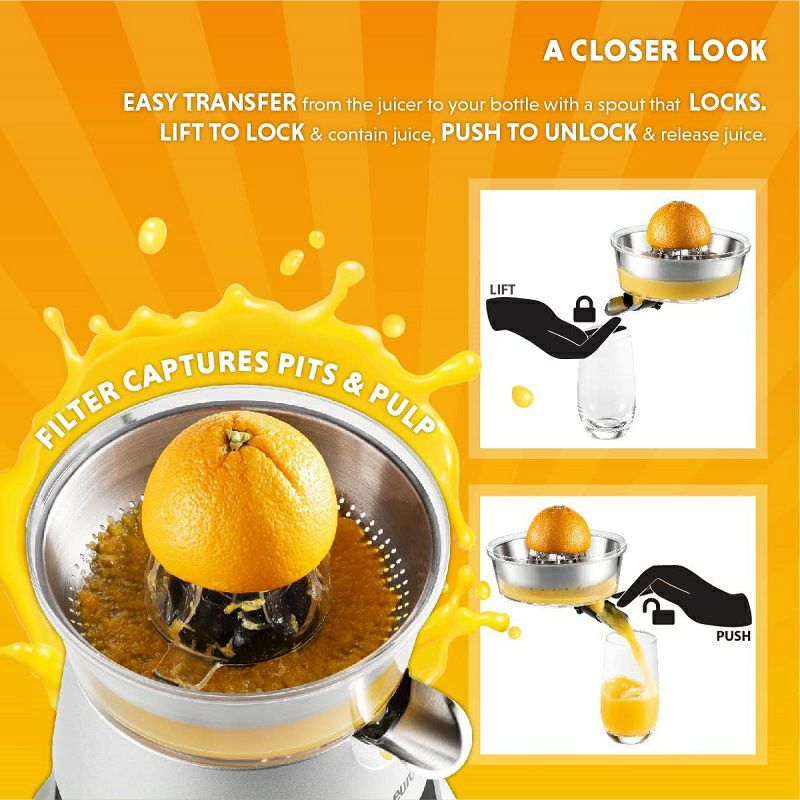 電動シトラスジューサーステンレスEuroluxELCJ-1700ElectricCitrusJuicerSqueezer,forOrange,Lemon,Grapefruit,StainlessSteel160WattsofPowerSoftGripHandleandConeLidforEasyUse