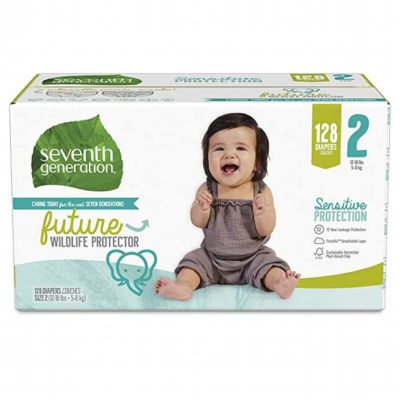 おむつ セブンスジェネレーション 5-8kg向け 大容量 128枚 敏感肌用 男女共用 無香料 Seventh Generation Baby Diapers, Size 2, Giant Pack, for Sensitive Skin