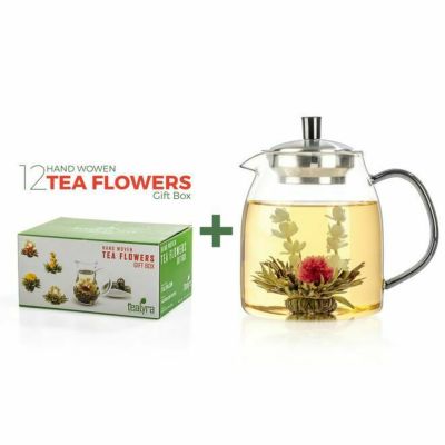 ガラス ティーポット 900ml ブルーミングティー 12種 セット 花茶 ギフト Tealyra - 12 pcs Blooming Tea and 30.5-ounce Glass Teapot Set - 12 Variety Flavors of Finest Flowering Teas
