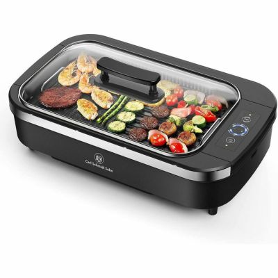 Secura Smokeless Indoor Grill 1800-Watt Electric Griddle with Reversible 2  in 1 Cast Iron Plate, Glass Lid, Extra Large Drip Tray (Dishwasher Safe) -  The Secura