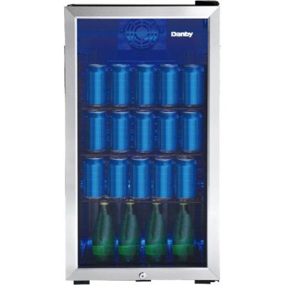 冷蔵庫 117缶 88L ステンレス ガラスドア 高さ82cmx幅45cm ハンドルなし ブルー LED照明 ダンビー Danby DBC117A1BSSDB-6 117 Can Beverage Center, 3.1 Cu.Ft. Freestanding Drinks Refrigerator for Basement 家電