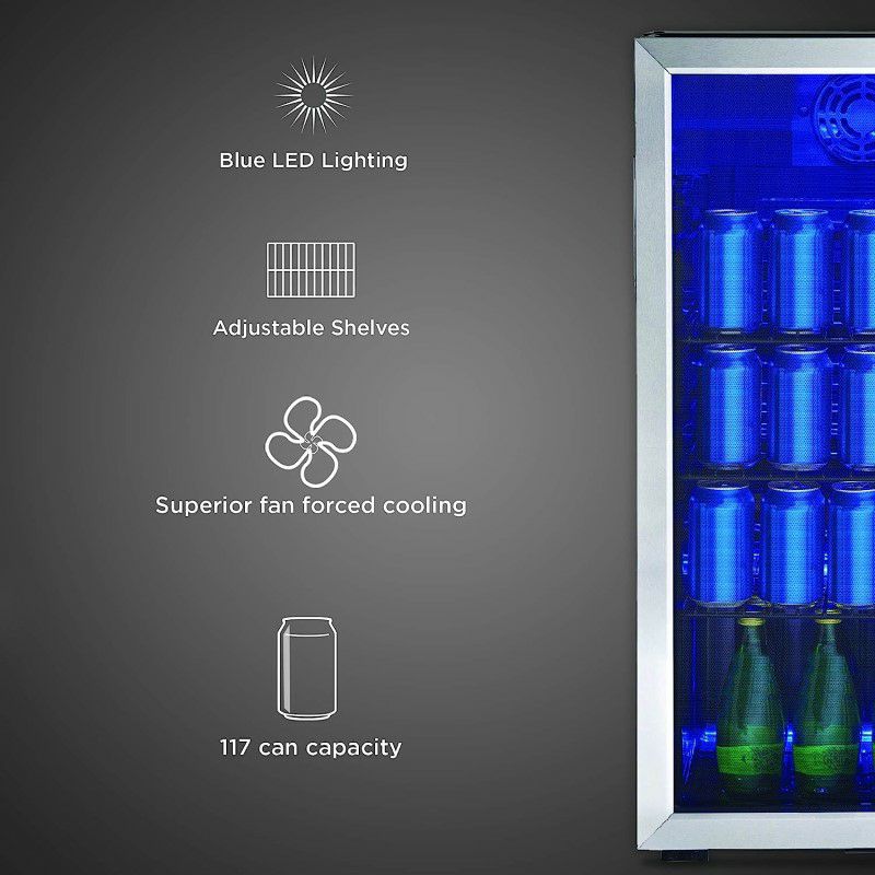 冷蔵庫117缶88LステンレスガラスドアハンドルありブルーLED照明ダンビーDanbyDBC117A2BSSDD-6117(355ml)CanCapacityBeverageCenterSingleGlassDoorMini-Fridge家電