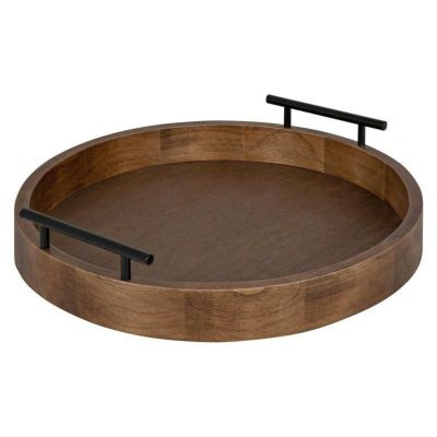 ディスプレー トレイ おしゃれ 装飾トレー 取手付 丸型 Kate and Laurel Lipton Modern Round Wood Tray, 15.5