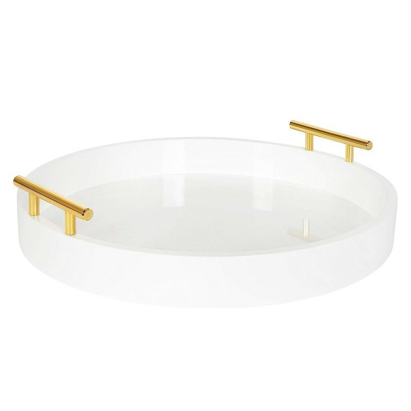 ディスプレートレイおしゃれ装飾トレー取手付丸型白KateandLaurelLiptonModernRoundTray,WhiteandGold