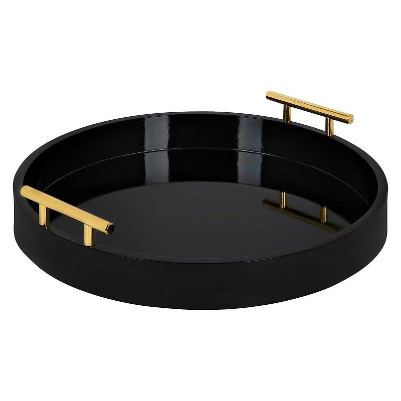 ディスプレートレイおしゃれ装飾トレー取手付丸型黒KateandLaurelLiptonModernRoundTray,BlackandGold