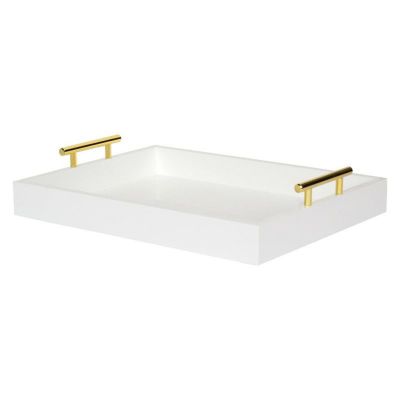 ディスプレートレイおしゃれ装飾トレー取手付長方形白KateandLaurelLiptonModernRoundTray,WhiteandGold