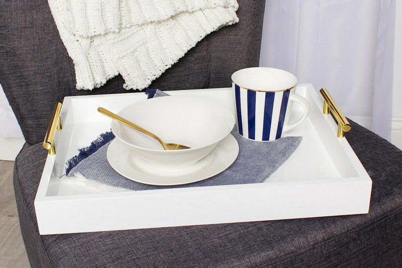 ディスプレートレイおしゃれ装飾トレー取手付長方形白KateandLaurelLiptonModernRoundTray,WhiteandGold