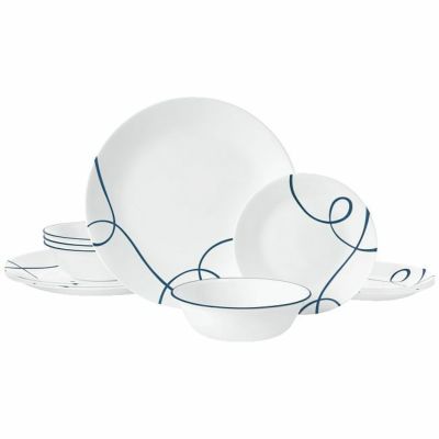 コレール食器セット4人用16点リアブルー青ラインリビングウェアーディナーウェアーCorelle16PieceLightweightandChipResistantLivingwareDinnerwareSet,LiaBlue