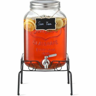 ドリンクサーバー メイソンジャー ガラス ディスペンサー 7.5L ステンレス蛇口 スタンド付 レストラン カフェ ホテル 2 Gallon Glass Beverage Dispenser with Stand and Lid, 18/8 Stainless Steel Spigot -  Mason