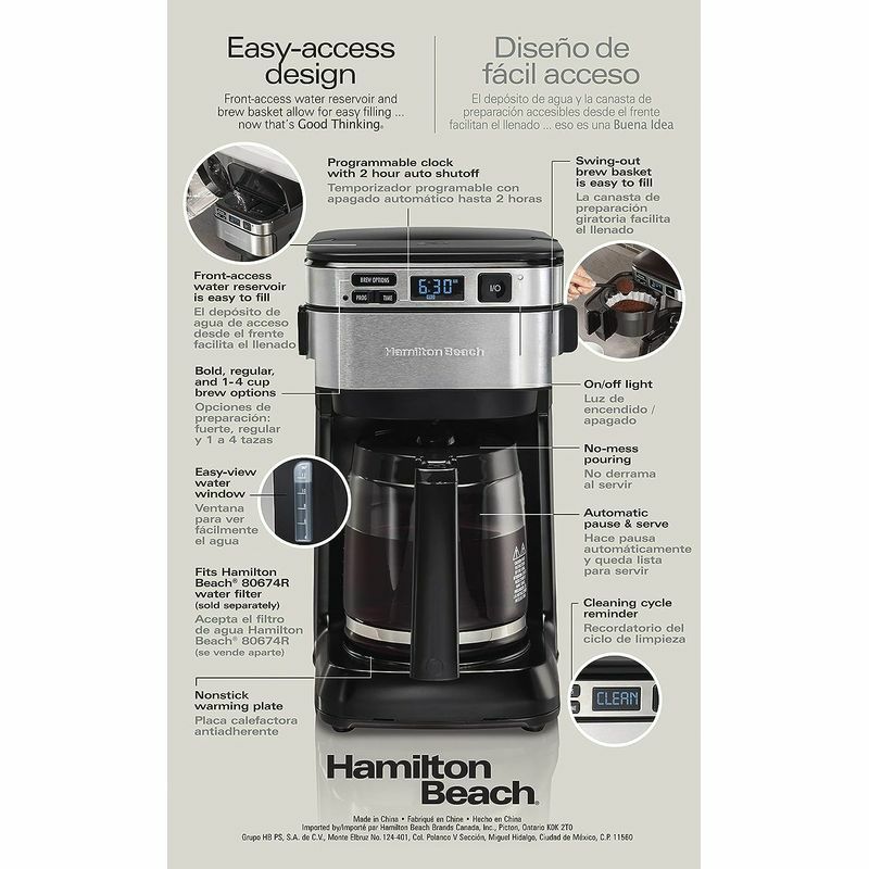 コーヒーメーカー12カップガラスカラフェタイマー機能ハミルトンビーチHamiltonBeachProgrammableCoffeeMaker,12Cups,FrontAccessEasyFill,Pause&Serve,3BrewingOptions,Black(46310)家電