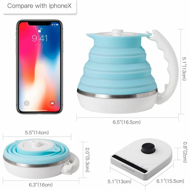 たためる電気ケトル555mlシリコン海外旅行トラベルUltrathinUpgradedFoodGradeSiliconeTravelFoldableElectricKettleBoilDryProtectionPortablewithDualVoltageandSeparablePowerCord,555ML110-220VUSPlug家電