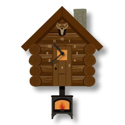 ウォールクロック 丸太小屋 木製 ウッド 振り子 時計 壁掛け モダン ムース Modern Moose log cabin pendulum clock