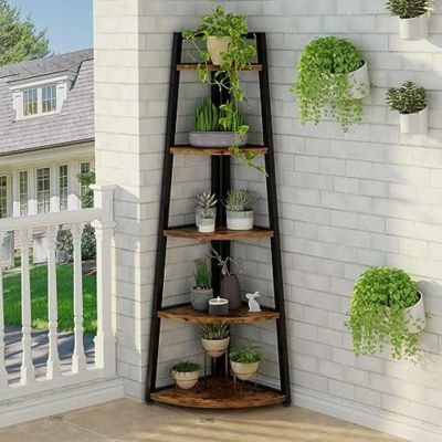 コーナーシェルフ 5段 本棚 プラントスタンド 高さ178cm Tribesigns 70 inch Tall Corner Shelf, 5 Tier Modern Corner Bookshelf Bookcase Industrial Corner Ladder Shelf Plant Stand