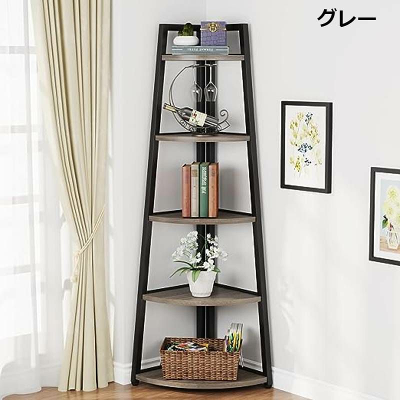 コーナーシェルフ5段本棚プラントスタンド高さ178cmTribesigns70inchTallCornerShelf,5TierModernCornerBookshelfBookcaseIndustrialCornerLadderShelfPlantStand